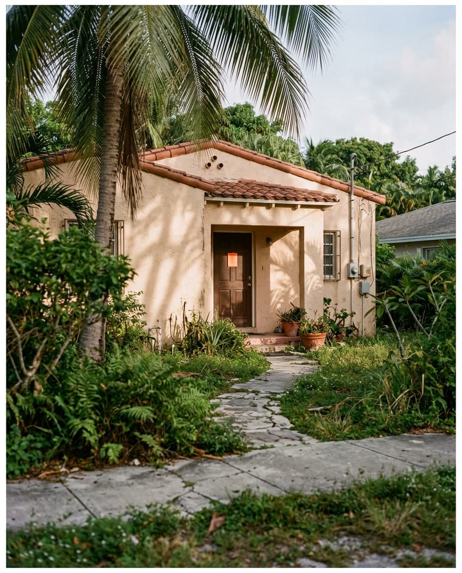 A Miami-Dade home with a Code Compliance notice taped to the door.